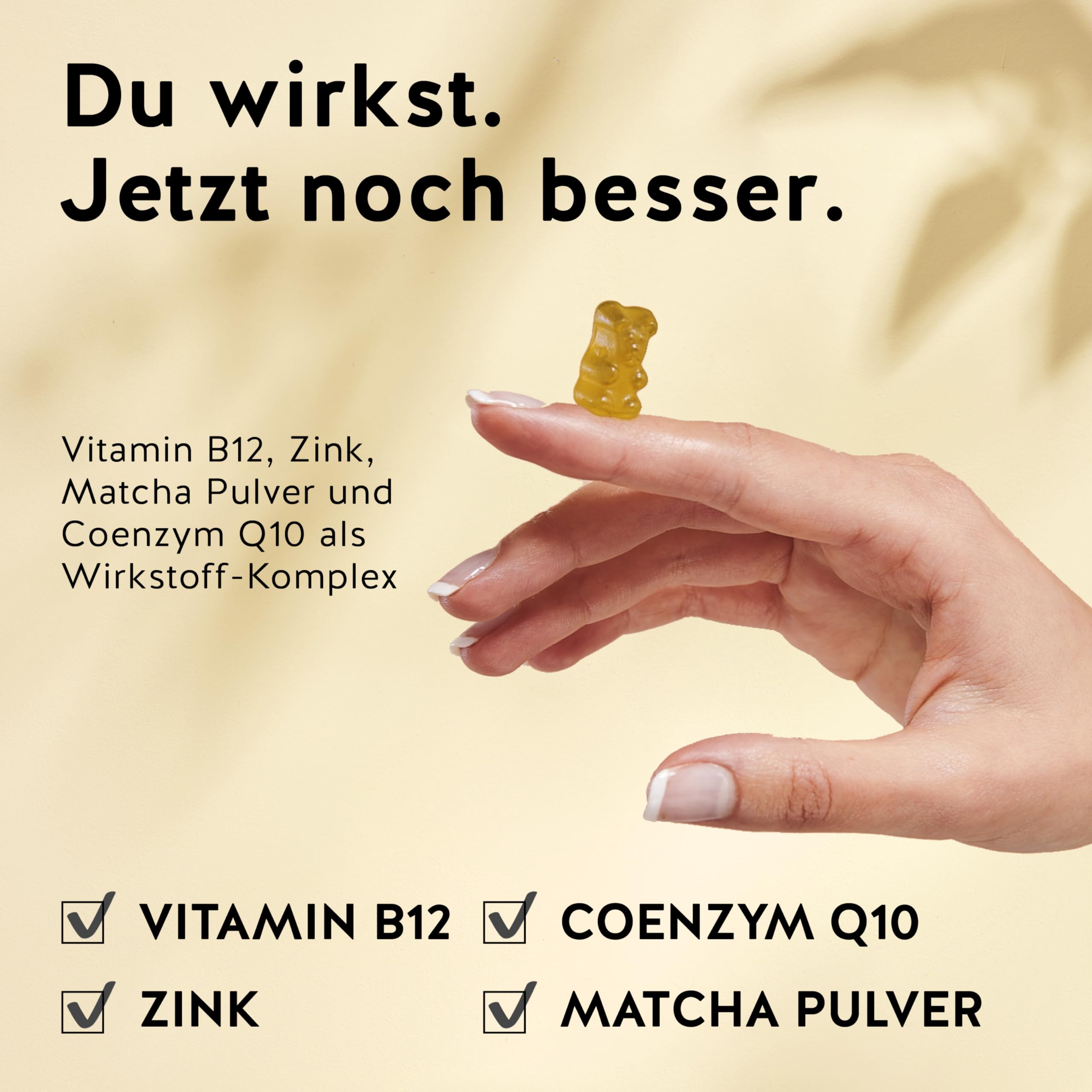 My Metabolic Matcha Vitamin Gummibärchen - Natürliches Energie-Supplement – Antioxidativ – Mit Matcha, CoQ10, Zink, Vitamin B12-60 Stück (1 Monat Vorrat) - Zuckerfrei, Vegan - Bears with Benefits