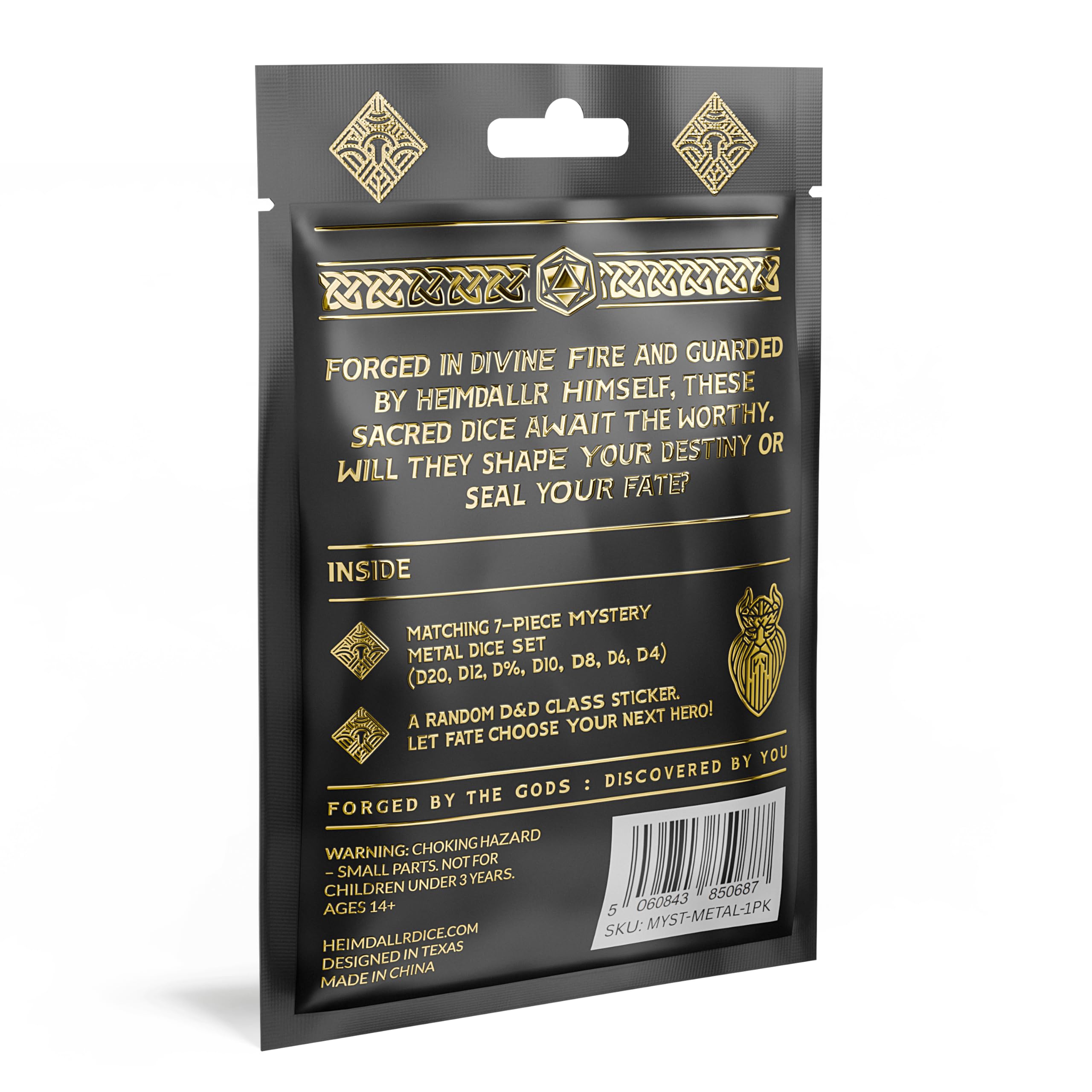 HEIMDALLR Mystery Lot de 7 dés DND en métal – Sac aveugle avec classe aléatoire et autocollants DND amusants – Dés de jeu de rôle en métal pour Donjons et Dragons – Cadeau pour les joueurs de D&D