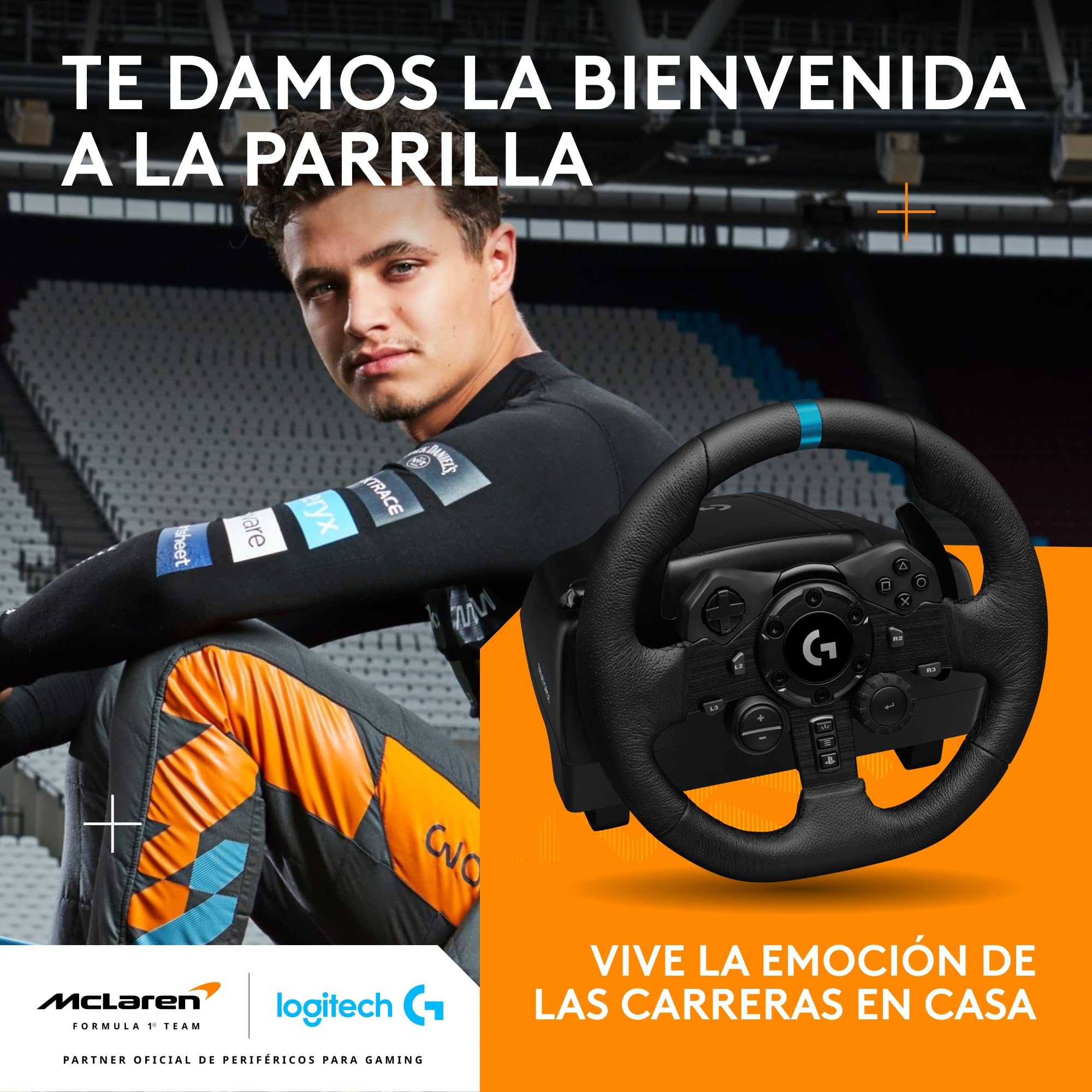 Logitech G G923 Racing Wheel and Pedals, Force Feedback TRUEFORCE,1.000 Hz, respuesta eficaz, control de salida de doble embrague, volante auténtico, para PS5, PS4, PC, Mac - Negro