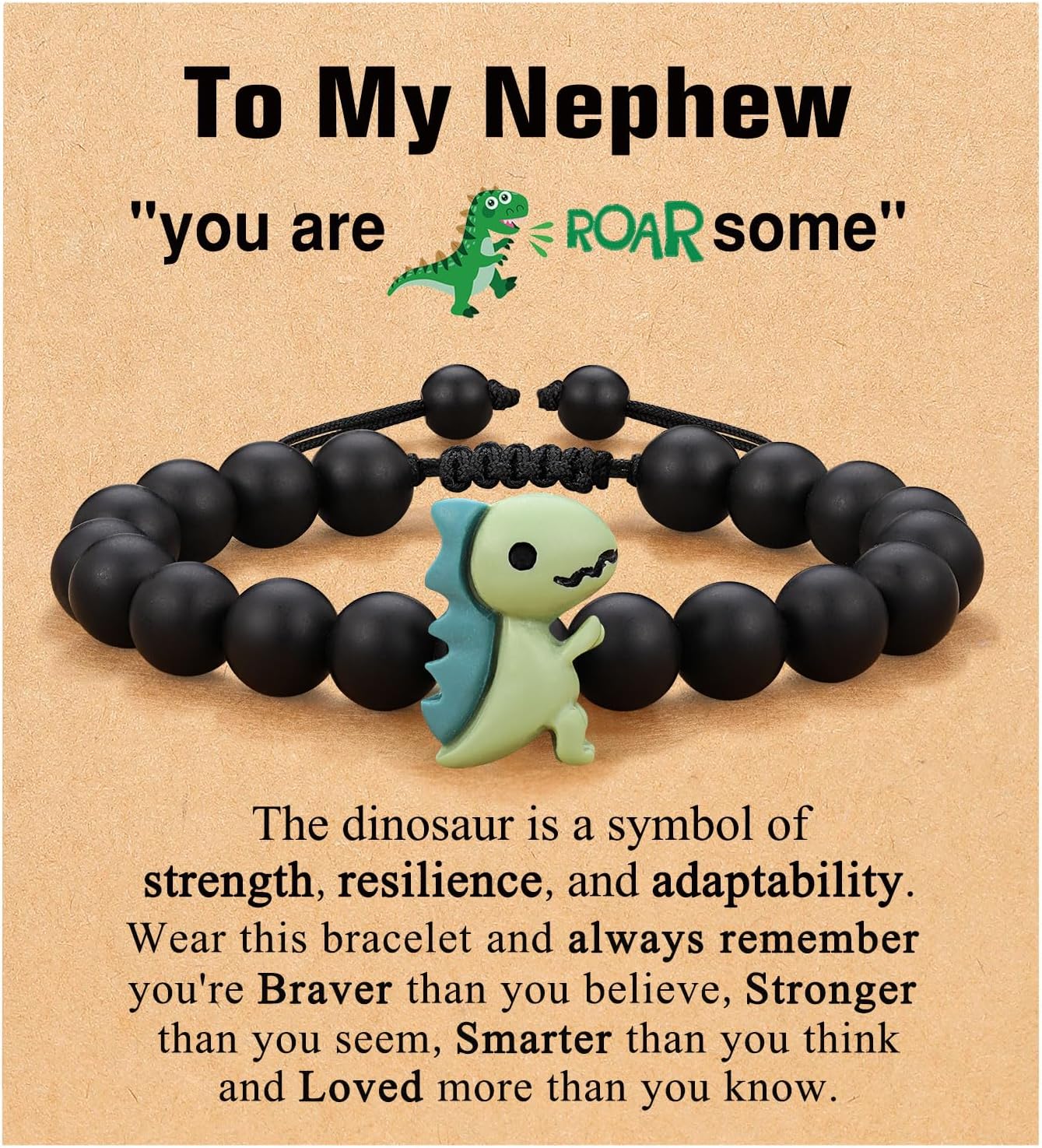 Dinosaur Bracelet for Son/Grandson/Nephew/Brother on Valentines/Christmas/Birthday Graduation