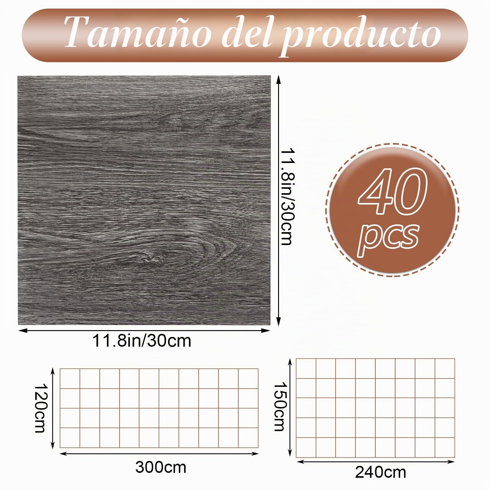 DAJAVE 40 Piezas de Suelo de PVC con Efecto Hormigón 30x30cm, Suelo de Vinilo Autoadhesivo, Baldosas Adhesivas Efecto Hormigón, Suelo de Vinilo Antideslizante, Resistente al Agua, Baldosas de Vinilo