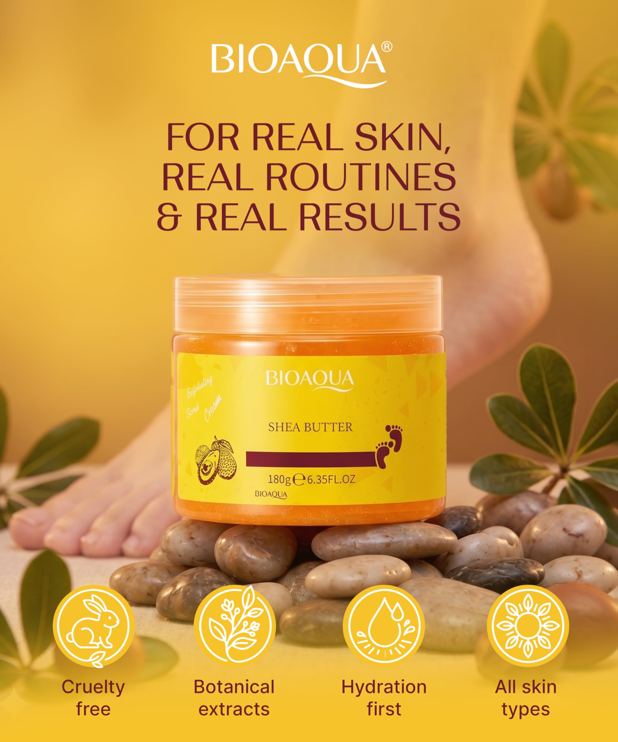 BIOAQUA Cura Del Piede Massaggio Scrub-Crema Esfoliante Detergente Piedi Delicati Olio di Karitè Naturale Estratti 180g