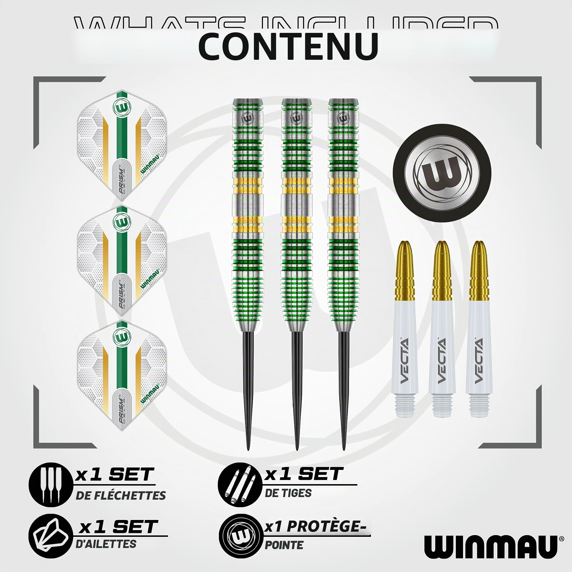 WINMAU Fléchettes Xenon Series 90% Professionnelle Tungstène Jeu de fléchettes avec ailettes et tiges de fléchettes - Poids Disponibles 18g Pointe Souple & Pointe en Acier 23g, 24g et 25g