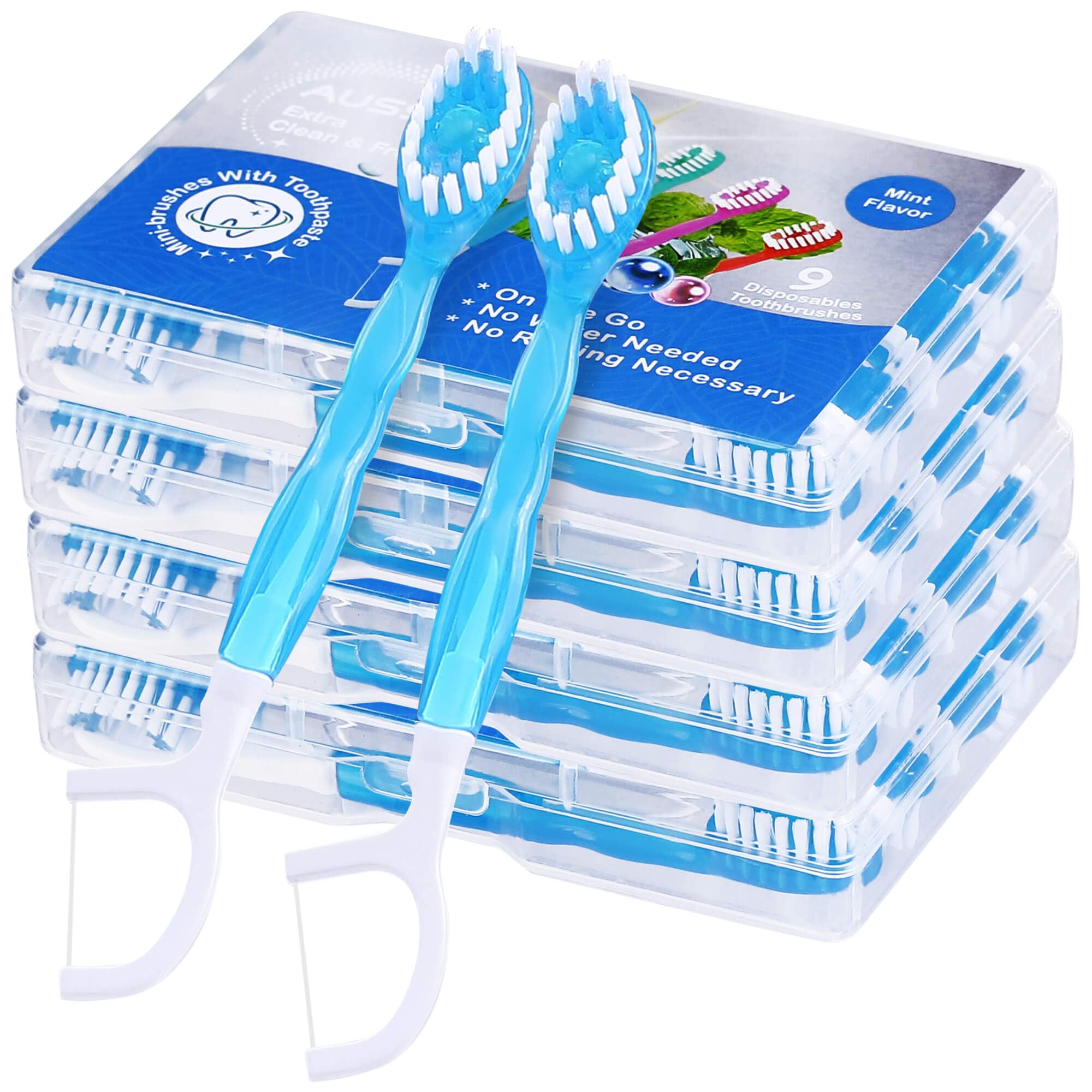 36 sztuk mini jednorazowych szczoteczek do zębów, 5 w 1, wstępnie wklejona podróżna szczoteczka do zębów z nicią do zębów i kostką do hotelu, na kemping, do samochodu, do użytku gości, 9 ct na