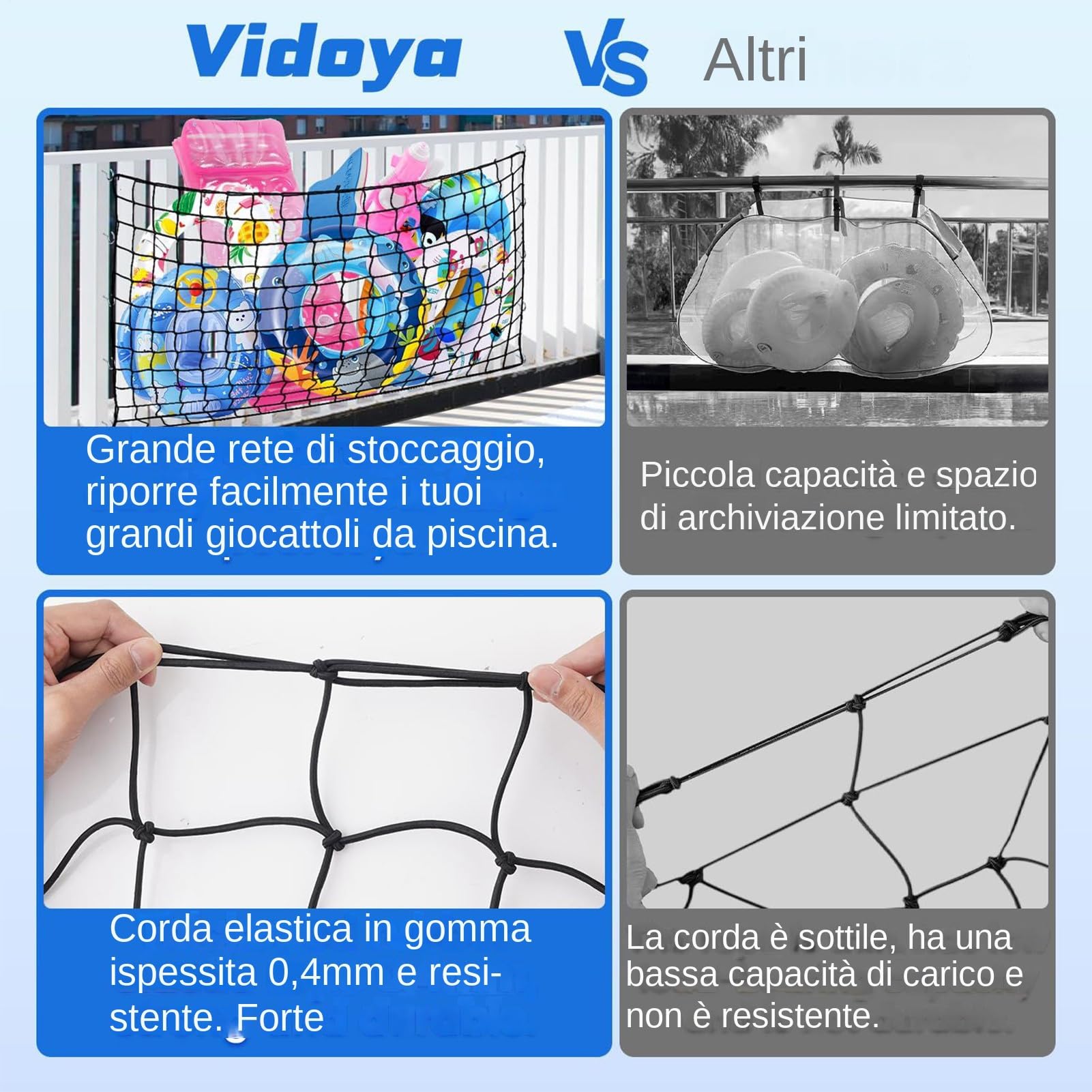 Pool Toy Storage Net, Large Mesh Organizer, Heavy Duty Storage Bag Black Design, Wall-Mount Netting with 20 Screw Hooks, for Inflatable Rafts, Beach Balls, Swim Chairs, Float Toys