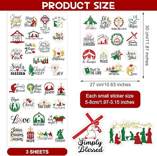 Miniatura 2 de Woanger 45 piezas de calcomanías navideñas de natividad para manualidades, calcomanías de vinilo para escena de natividad de Navidad, calcomanías de