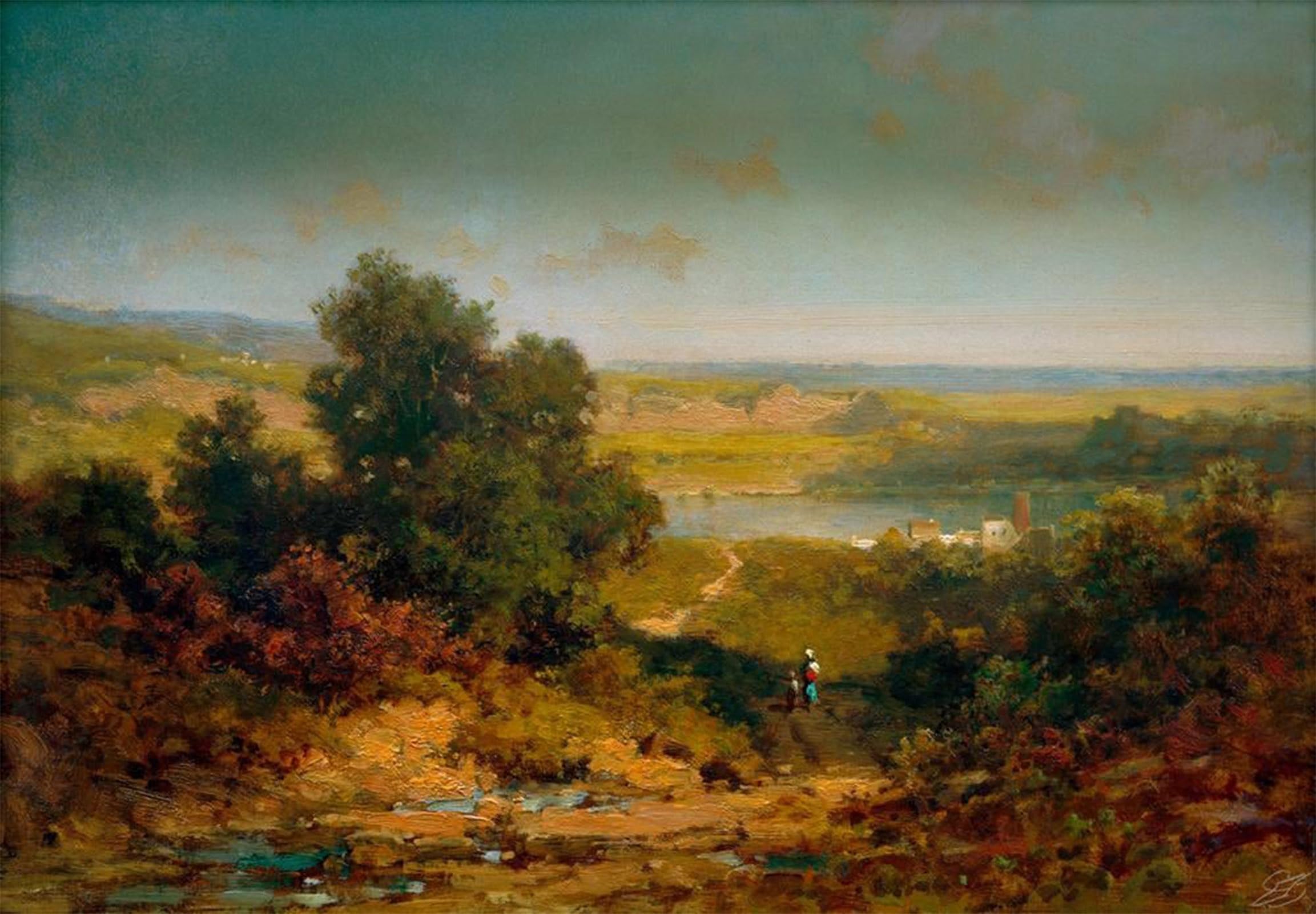 SERENDIPITP Retro Picture Poster Wall Art Pictures Painting Landscape with village and river by Carl Spitzweg Wall Art Canvas Print for Wall Decor 60x90cm