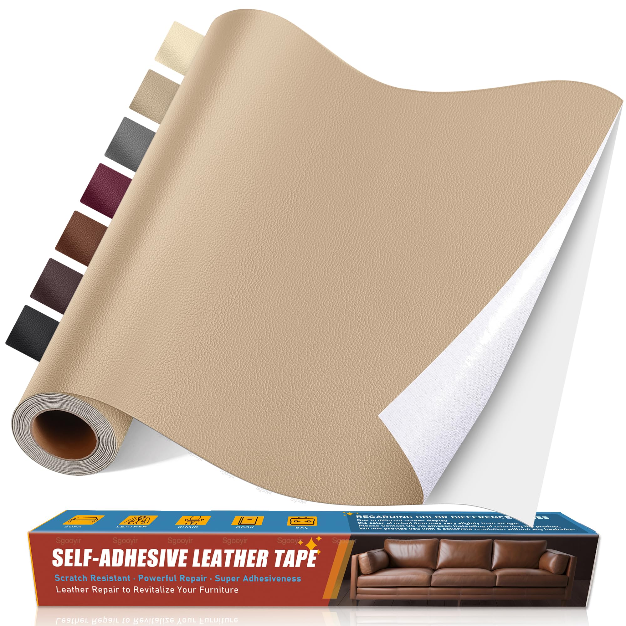 Sgooyir Leder Reparatur Set, Kunstleder Selbstklebend, Kunstleder Reparaturset Flicken Selbstklebend Patch für Autositze, Sofa, Jacken, couch, MöbelV