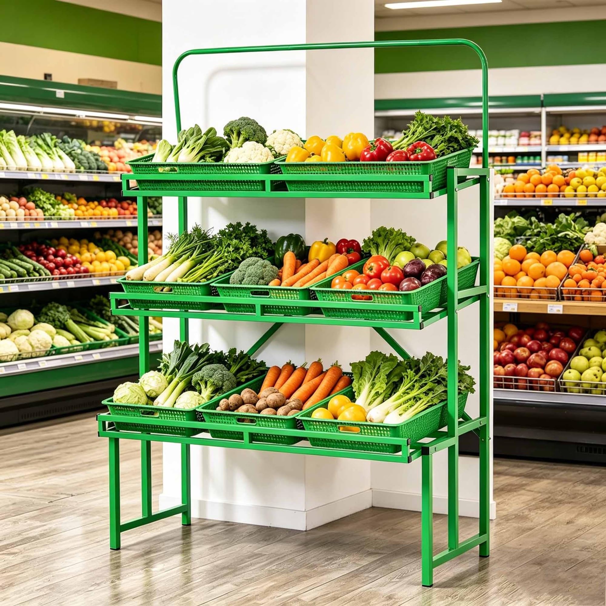 Cesta para frutas y verduras de metal con cajones extraíbles para despensa
