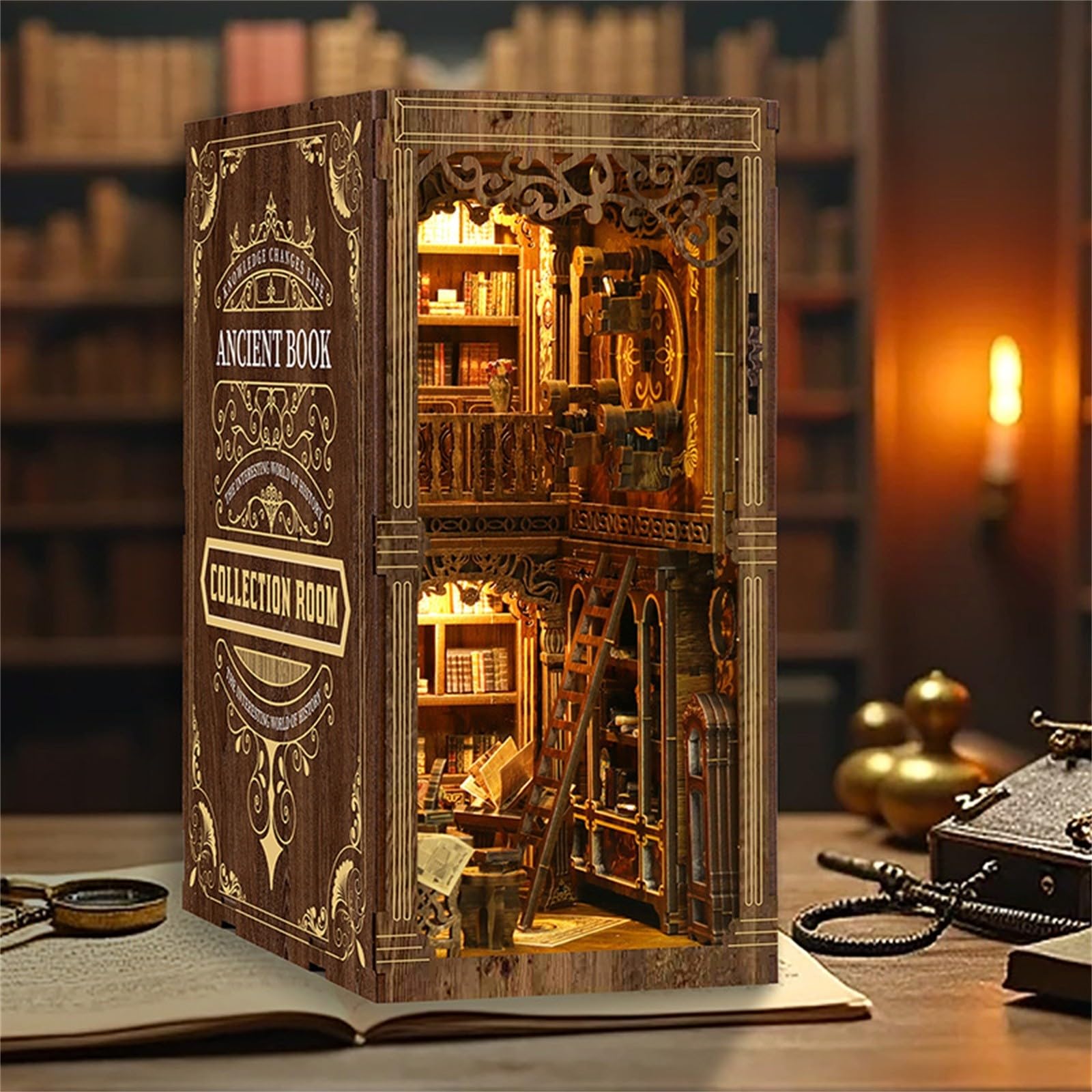 Generico Kit Fai da Te per la Stanza della Collezione di Libri antichi | Kit di Inserimento per libreria in Miniatura Fai da Te Leggero Puzzle in Legno 3D per libreria per Amanti dei Libri e 458