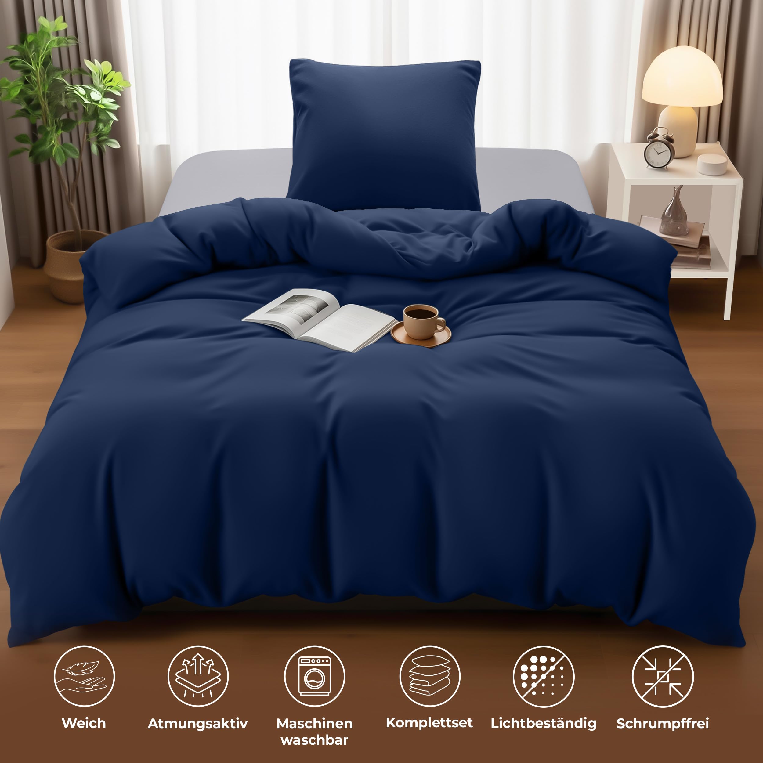 Utopia Bedding Bettwäsche 135x200 cm + 1 Kissenbezug 80x80 cm, Marineblau – Ansicht 5