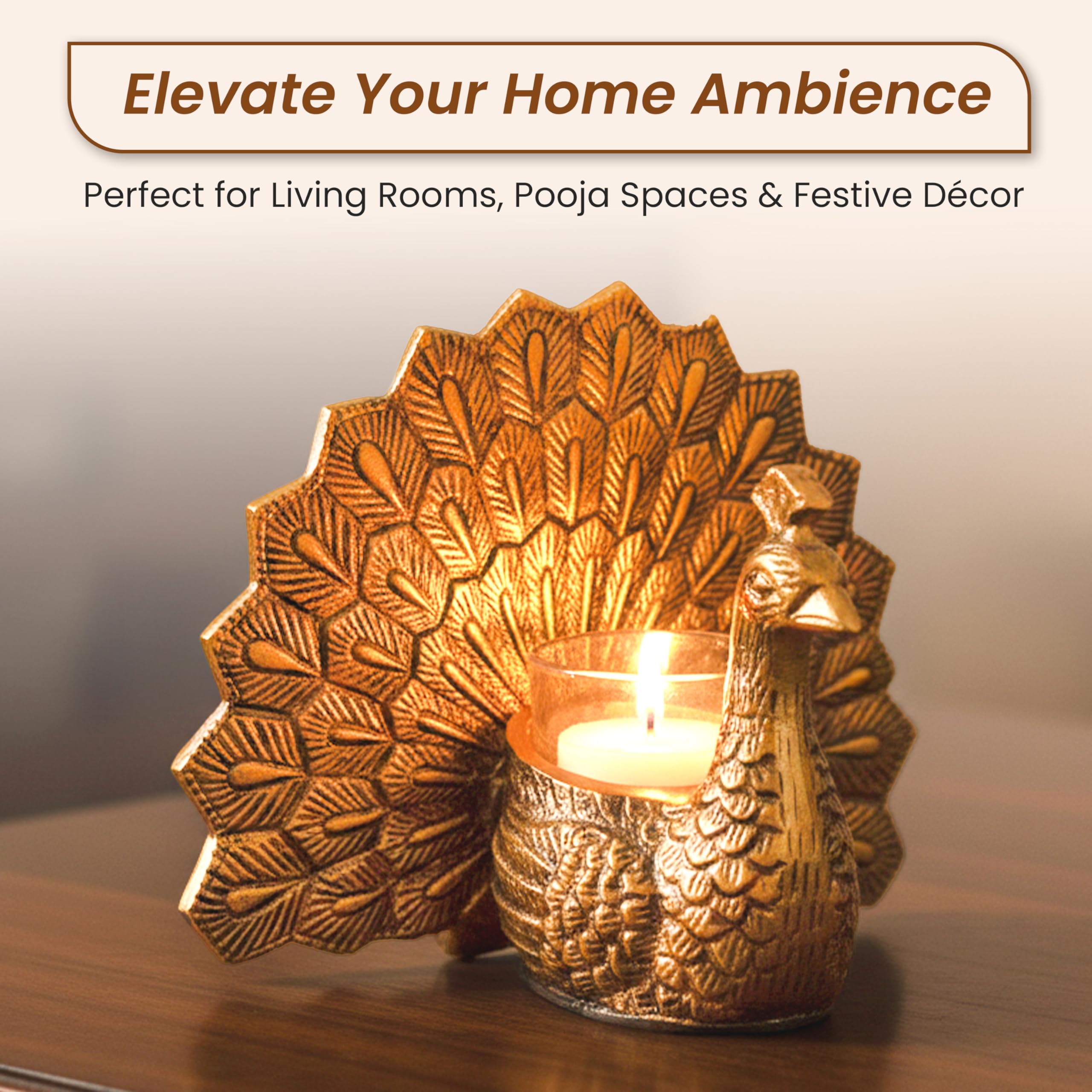 RAYLUXE Gold Metal Peacock Candle Holder Gift Set with Scented Votive Candle & Premium Gift Box | House Warming Gifts New Home | Wedding Gifts for Marriage Couple | Home Decor Gift for Women 1