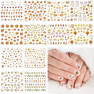 Whaline 12 Sheet Nail Art Tattoo Stickers Maple Leaves Water Transfer Decals 720Pcs Self-Adhesive Stickers Harvest Pumpkin for Women Girls DIY Autumn Thanksgiving Day, 12 Sheets