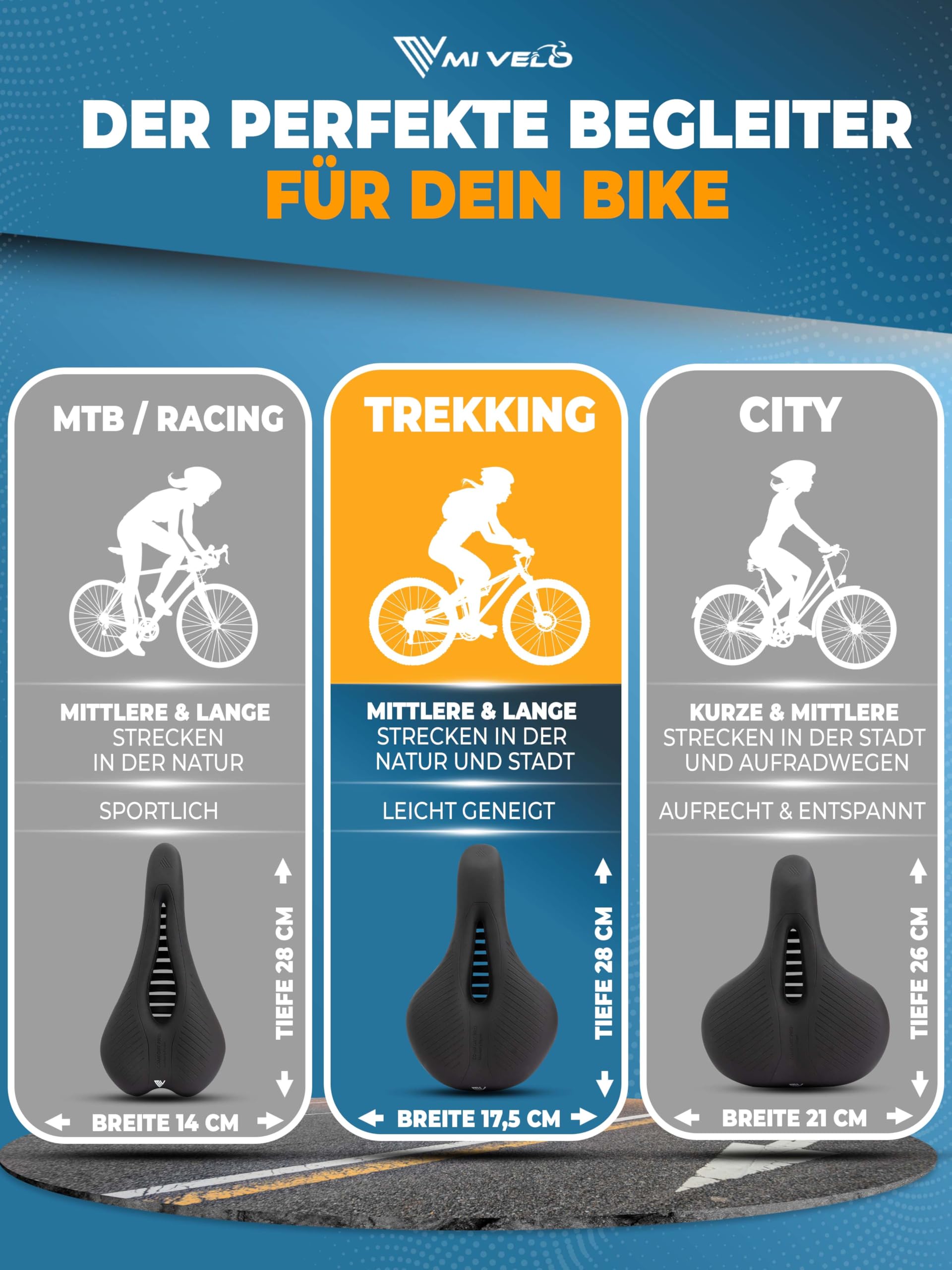 MIVELO Comfort PRO Fahrradsattel Memory Foam - Atmungsaktiv I Fahrrad Sattel Damen I Fahrradsattel Herren bequem & ergonomisch I Sattel für maximalen Fahrtkomfort