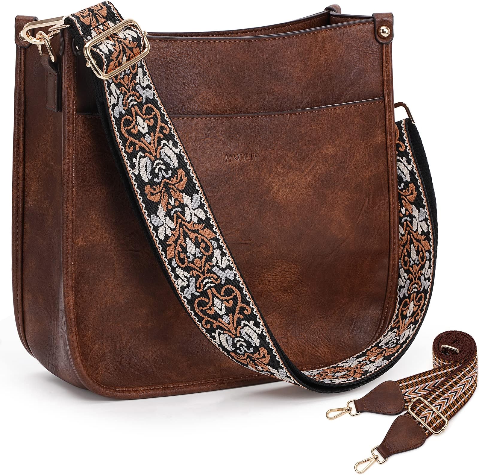 Crossbody Bags for Women Trendy Vegan Leather Hobo Handbags With 2PCS Adjustable Guitar Strap Shoulder Bucket Bags