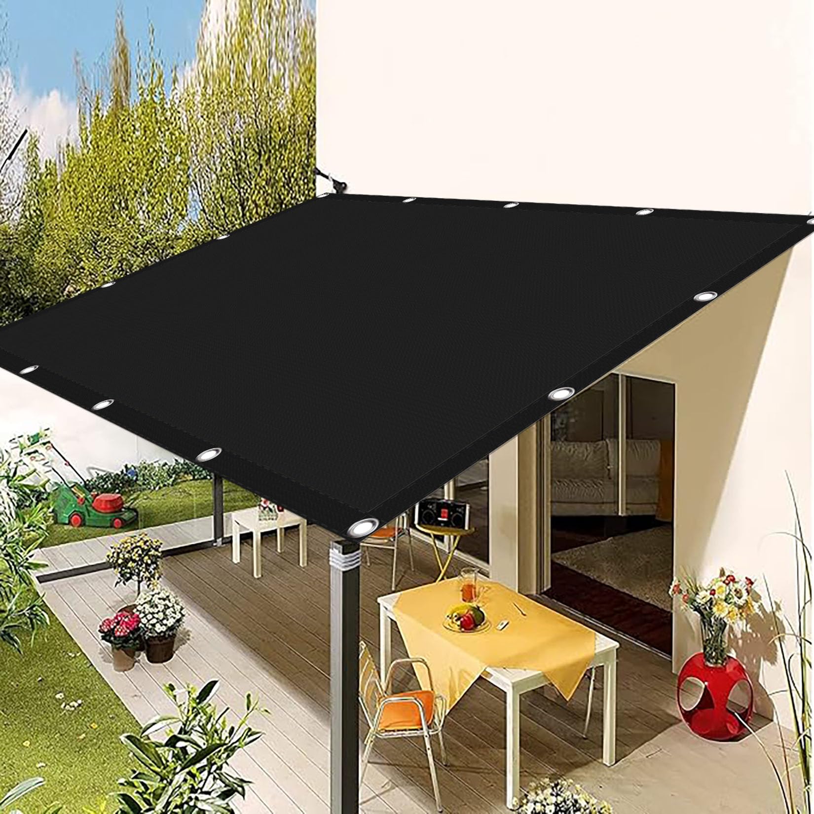Schaduwdoek Rechthoekig 140 x 200 cm Weerbestendig, Uv-Bescherming Scheurvaste Schaduwdoek met Oogjes en Touw Voor Serre, Kippenhok, Planten, Outdoor, Patio, Yard, Zwart