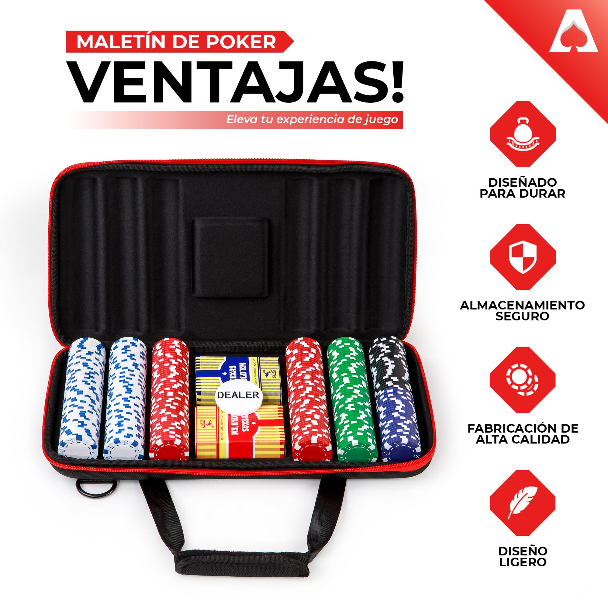 Poker Set con 300 Fichas de 11,5 g Estilo Casino + Baraja Dorada