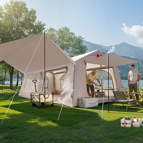 Tiendas inflables inflables para acampar, tienda impermeable Oxford caliente con bomba manual, amplia y fácil instalación inflable tienda de campaña