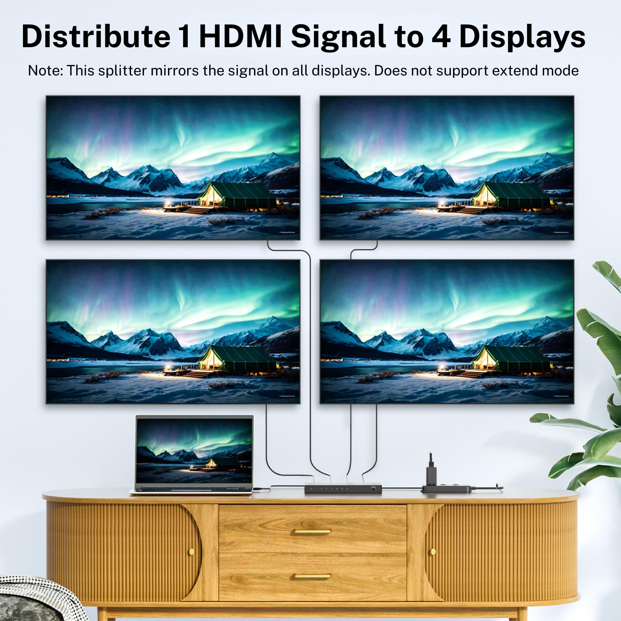 J-Tech Digital Divisor HDMI 8K 1 en 4 Salidas, HDMI 2.1 1x4 Divisor 8K @60Hz 4K @120Hz 1080P @240Hz, Pantalla duplicada/Espejo 3 Modos EDID con reducción HDCP 2.3 [JTECH-8KSP14E]