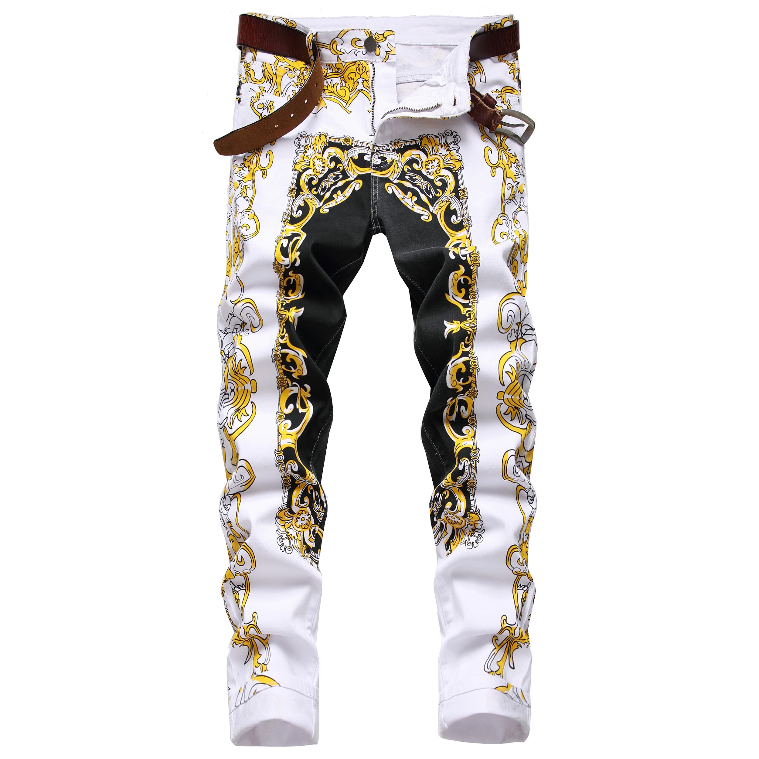Mens Printed Jeans - Premium Jeans for Men Slim Fit - Skinny Stretch Denim Printed Pants for Men