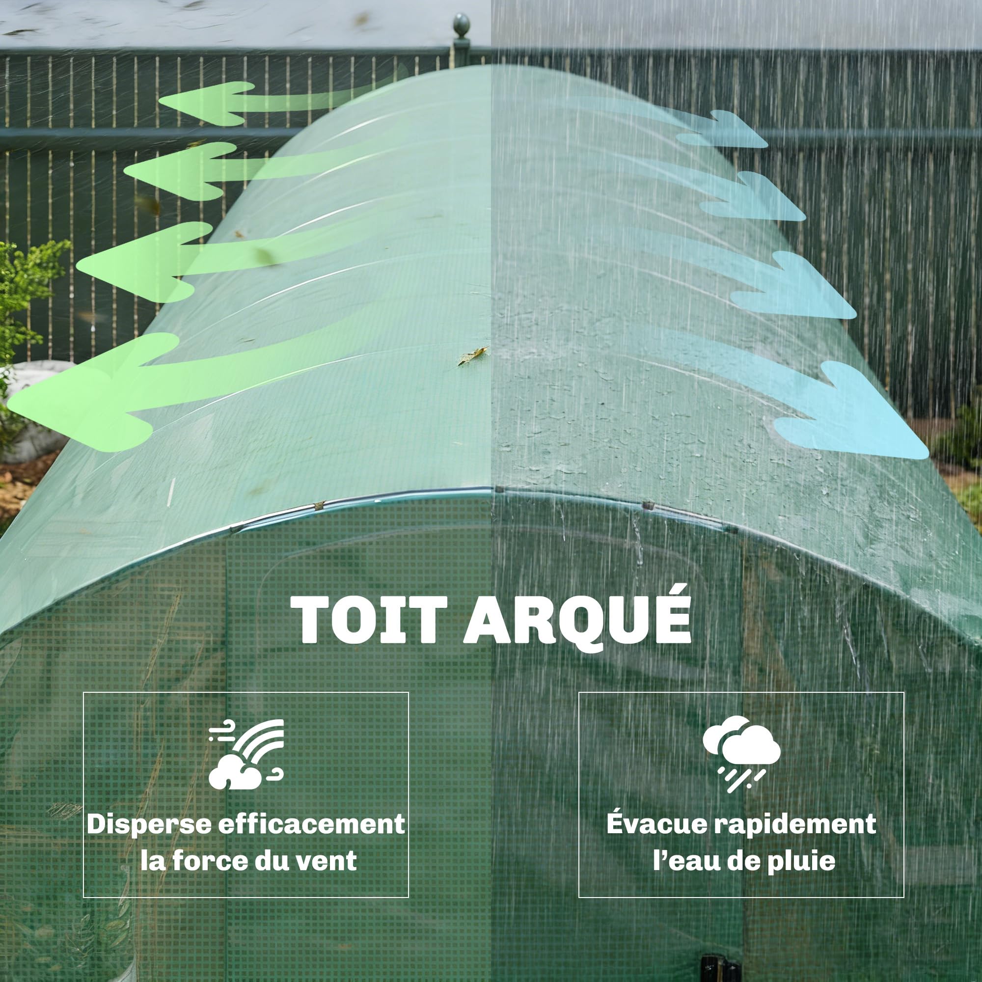 Outsunny Tunnel Serra da Giardino 18 m² 295x597x200 cm 2 Porte Verde | 12 finestre con zanzariera, telo in PE ad alta densità 140 g/m², bordo 20 cm, per uso esterno