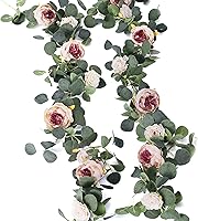 MISSPIN 2pcs Vintage Peony Rose Eucalyptus Artificial Flower Garland Vine - 70" Silk Greenery for Wedding Arch, Party Wall Hanging Decor