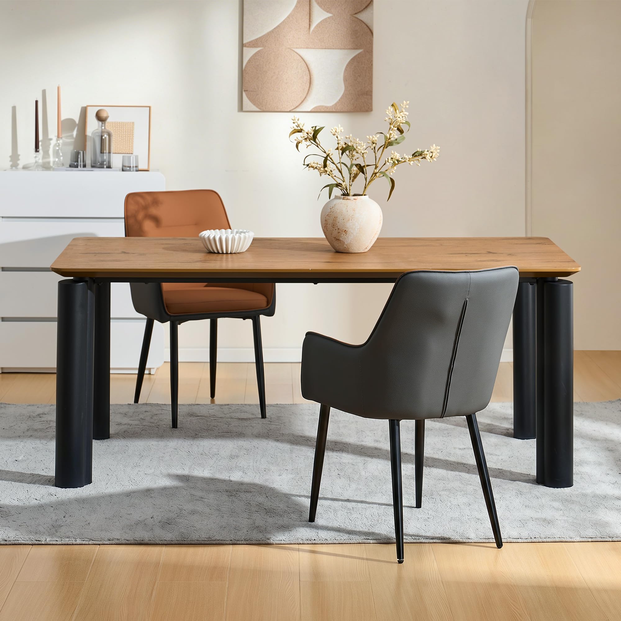 CLIPOP Dining Chairs Set of 2 Faux Leather Modern Padded Kitchen Chairs with Backrest and Metal Legs, Upholstered Armchairs Patchwork Design for Living Room Lounge Occasional, Brown Grey