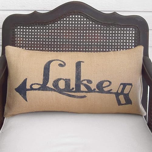 To the Lake - Burlap Pillow with customizable Arrow pointing the way disponible en Yaxa Costa Rica