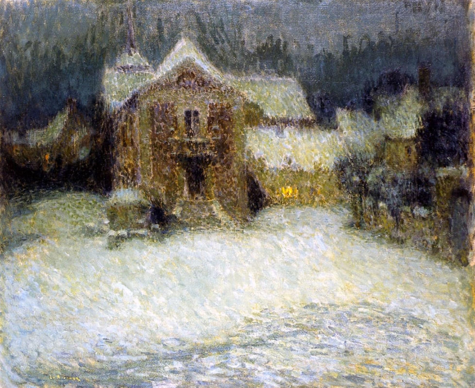 SERENDIPITP Vintage Picture Print on Canvas Wall Art Poster Snow At Gerberoy by Henri Eugene Augustin Le Sidaner Artwork Print Poster for Wall Decor 60x90cm