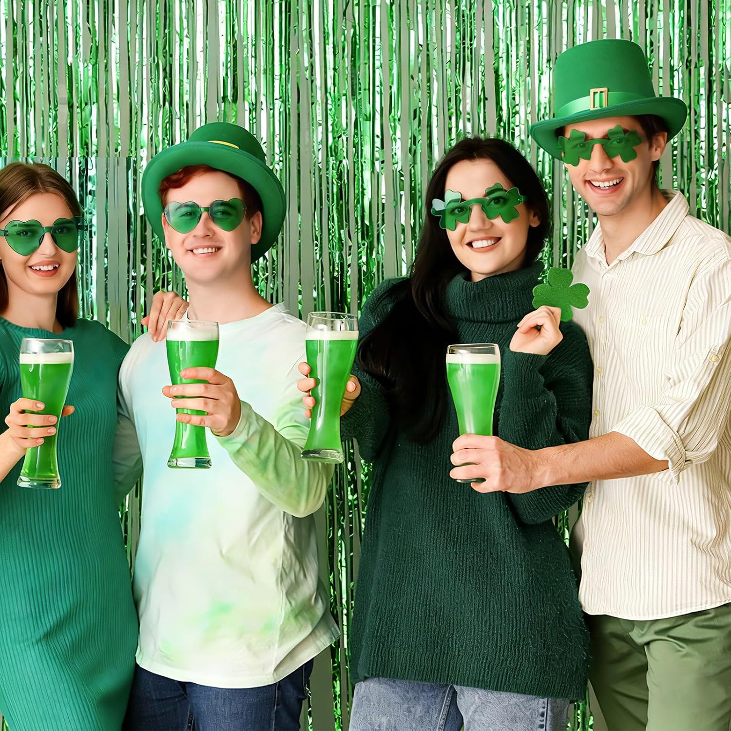 12pairs St. Patrick's Day Sunglasses, Green Shamrock Heart Rimless Glasses St. Patrick's Accessories Eyewear for Party Favor Decorations
