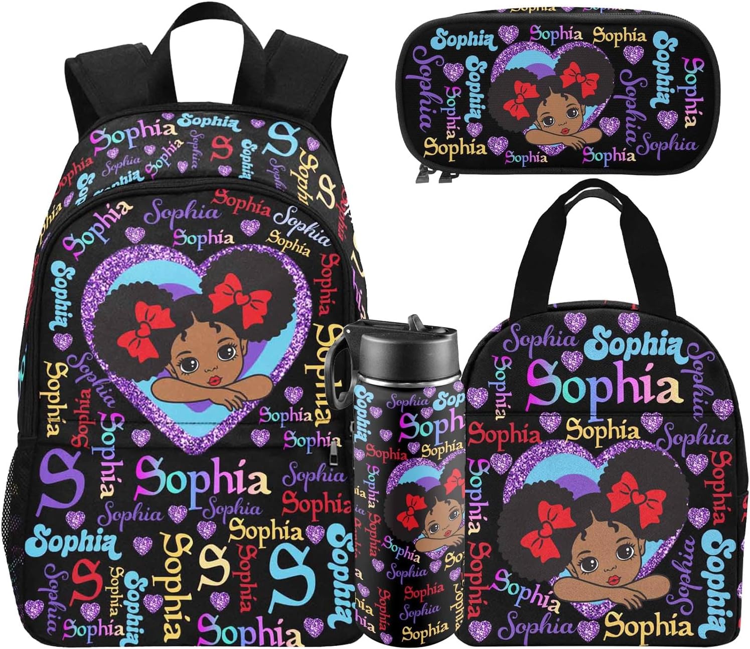 Custom Backpacks and Lunch Bag for Girls Set Personalized Name Back to School Backpack Set for Kids Preschool Kindergarten Elementary Casual Daypack Customized Book Bag School Bag Gifts for Daughter