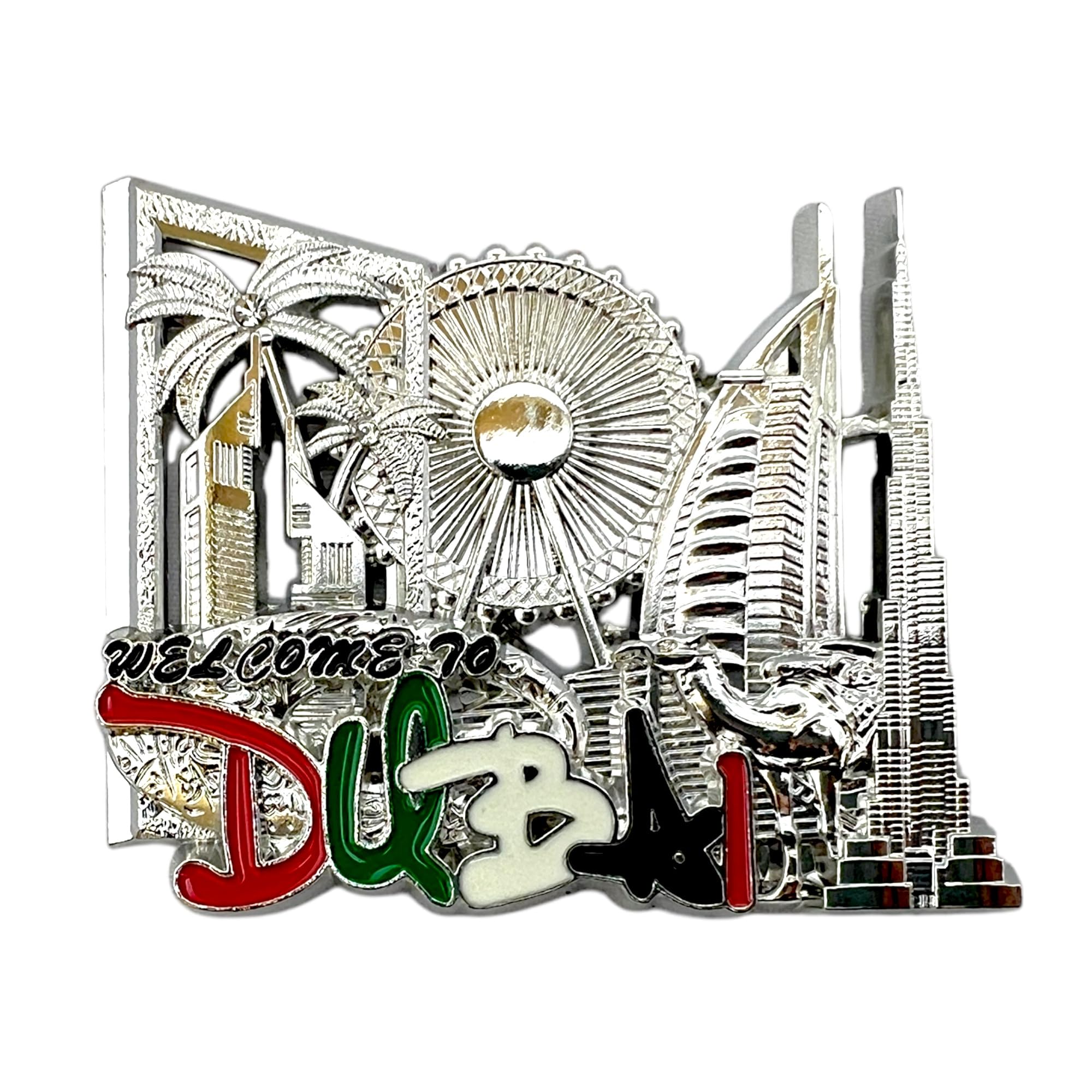 Bells Box Silver Dubai Magnet - Dubai Souvenir Magnet - Dubai Landmarks Metal Fridge Magnets - Uae Gift Magnets - Dubai Burj Khalifa (Silver)