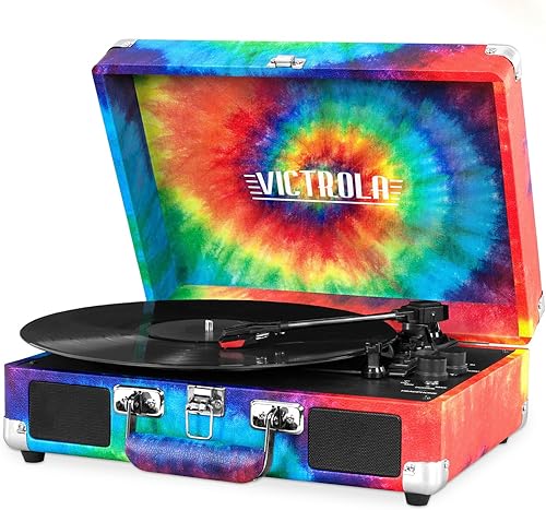 Miniatura 3 de Victrola Journey+ VSC-400SB-DBR-SDF Tocadiscos de maleta con Bluetooth, marrón oscuro, e estuche de transporte y almacenamiento de discos de vinilo,