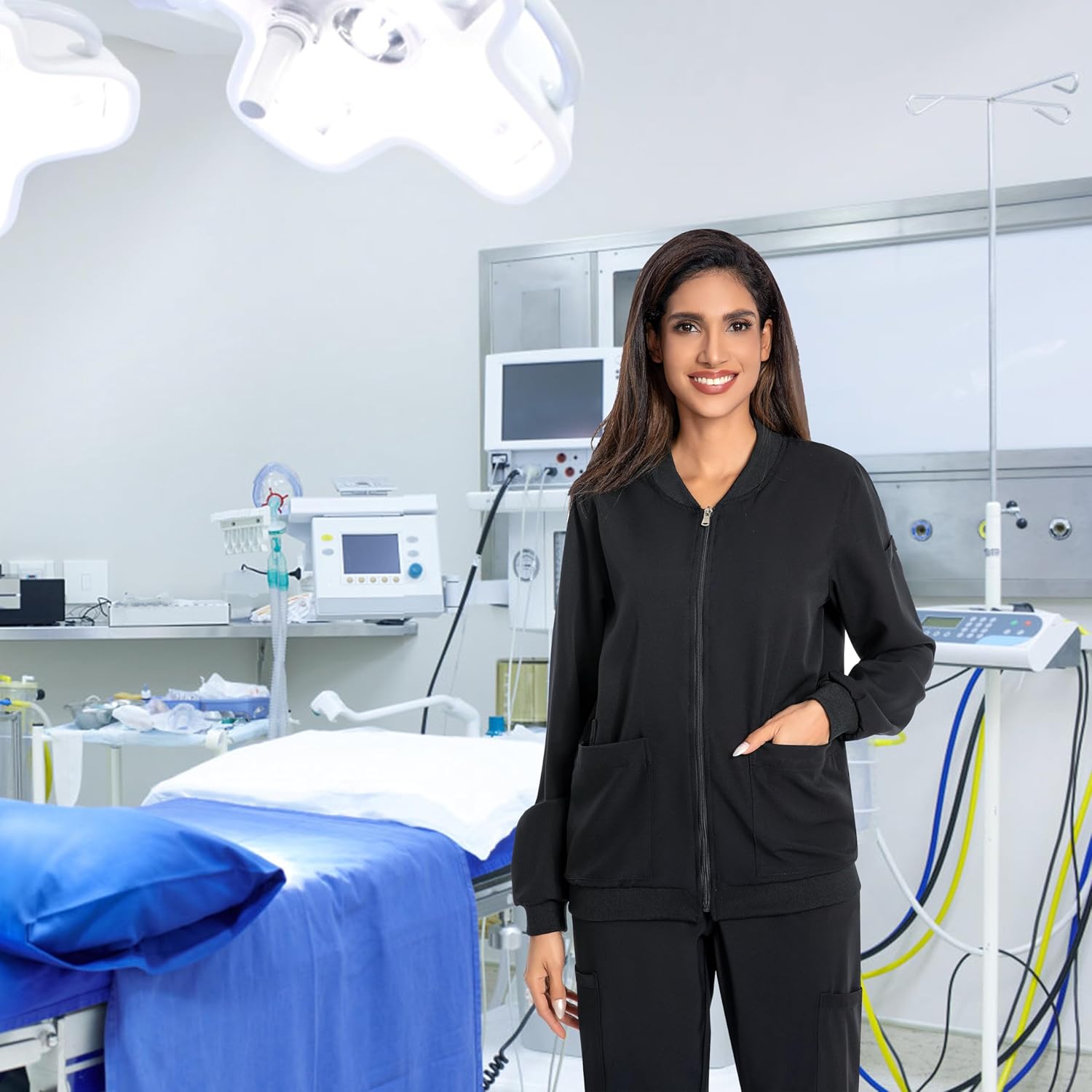 Scrub Jackets for Woman, Zip Front Nurse Jacket-4-Way Stretch Fabric Coat - Image 4