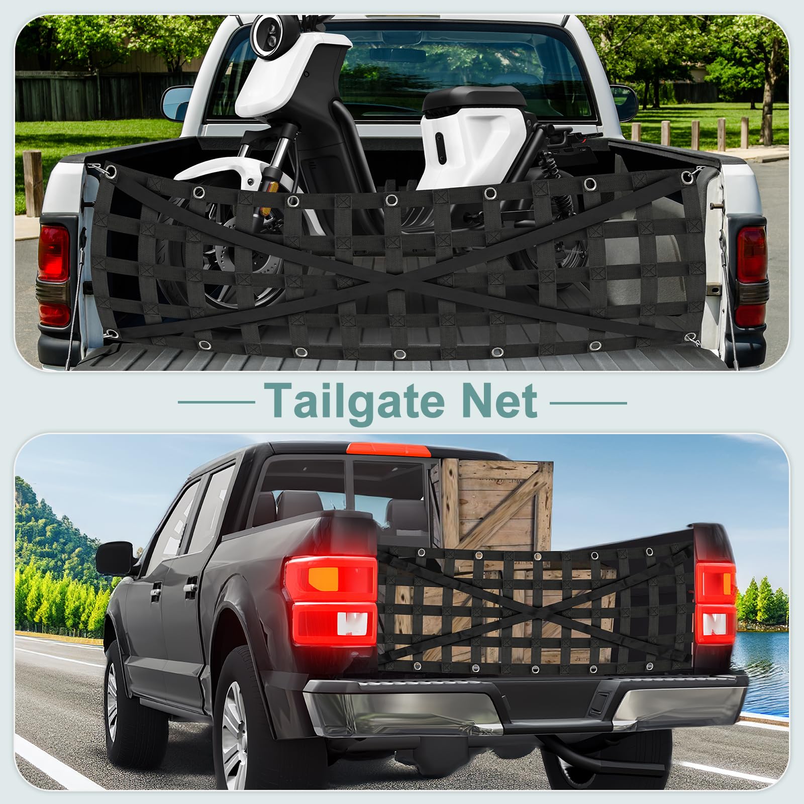 Heavy Duty Tailgate Net For Trucks & SUVs – 54”x17.7” Cargo Bed Extender With Adjustable Straps, 1500 Lb Capacity