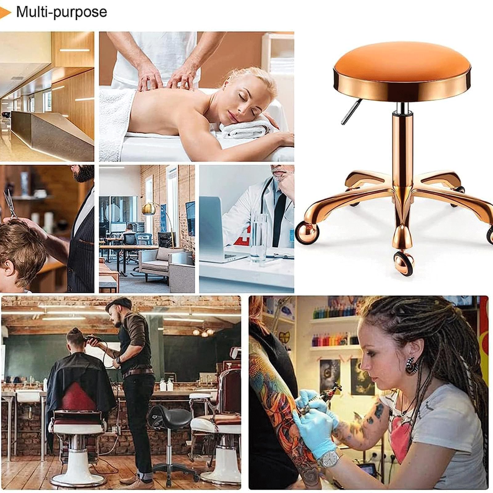 Taburete ajustable de cuero con ruedas, silla giratoria resistente con ruedas de acero inoxidable para cocina, oficina, dibujo y uso en laboratorio, taburete perfecto para salón de belleza