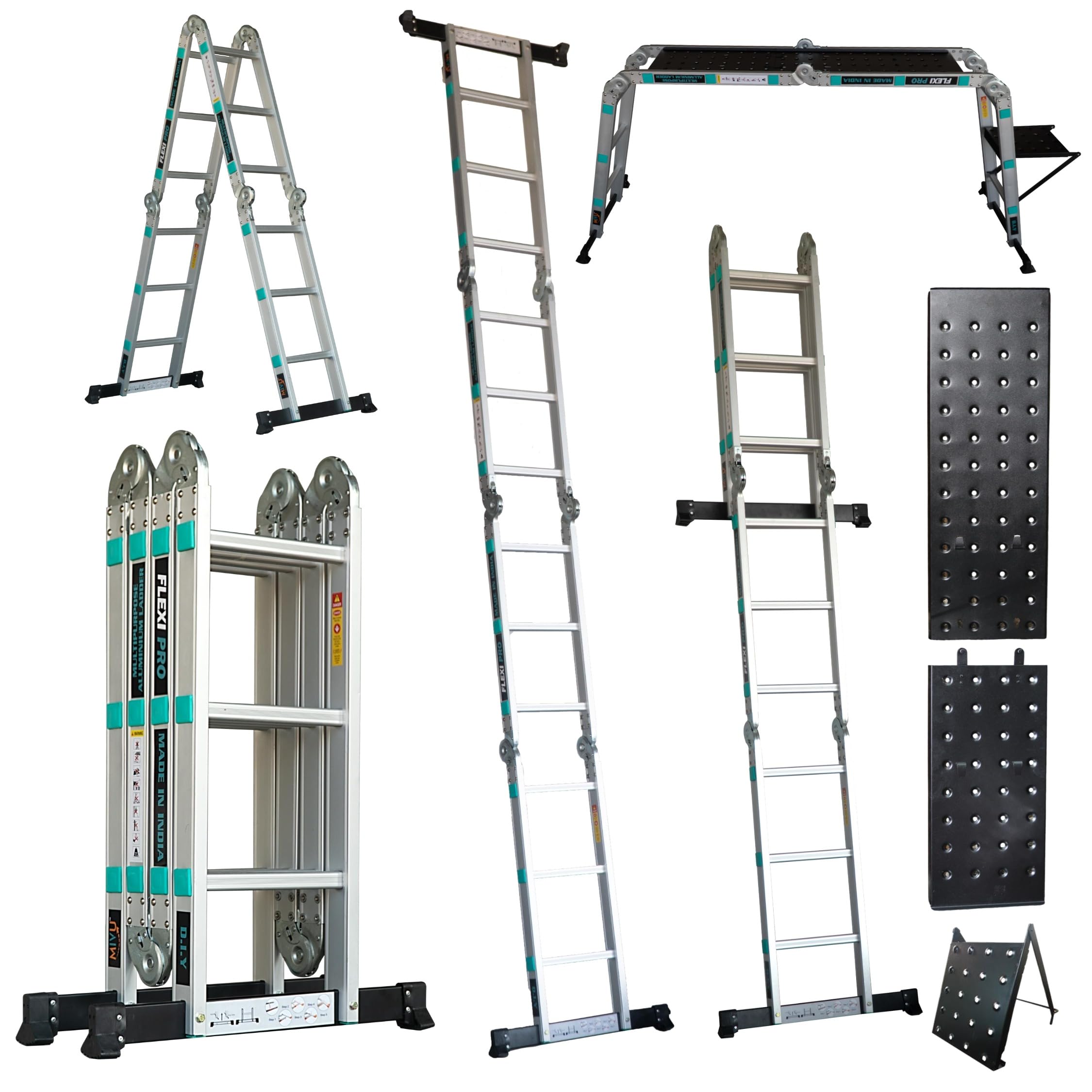 Mivu Flexi Pro 12 feet (12 steps) 8-in-1 Multipurpose Foldable Aluminium Ladder | Made In India | Heavy Duty Portable Step Ladder for Home & Outdoor use (With Scaffolding Plates & Detachable Platform) (B0D2R7R1BG) Amazon Price History, Amazon Price Tracker