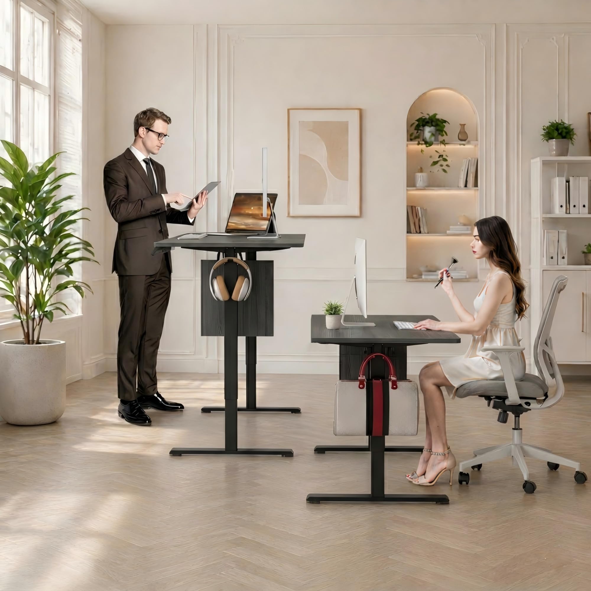 Höhenverstellbarer Schreibtisch 80x48cm | mit USB-A/C, Schreibtisch Höhenverstellbar Elektrisch, Ergonomischer Steh-Sitz Computertisch für Homeoffice und Büro