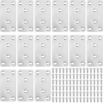 Flat Connectors Stainless Steel Wooden Connectors Metal Connectors Connecting Sheet Perforated Plate Metal Perforated Plate Mounting Plate for Wooden Chairs Furniture Flat Iron Perforated Connection Plate + Screws 80 x 40 mm Pack of 15