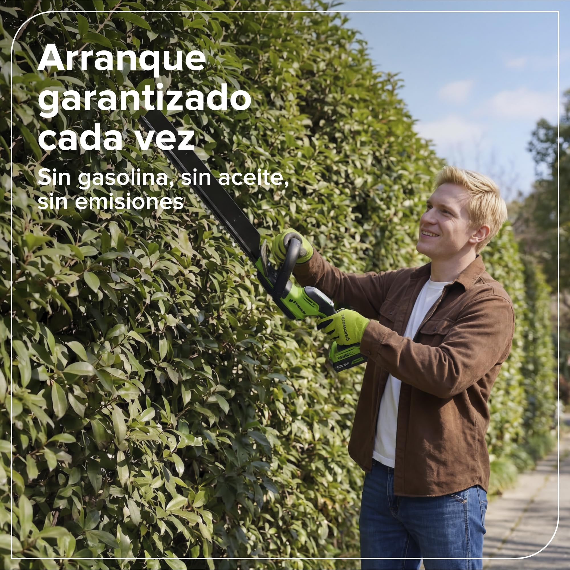 Greenworks Cortasetos a batería 24V 51 cm con batería 2.0Ah, Motor brushless, Cuchilla Doble acción 28 mm, Hedge Sweeper, Cargador USB-C Incluido HT2002A1