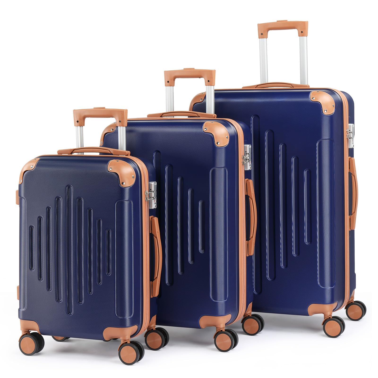 Karl home Hardside Luggage Set 3 Piece with TSA Lock, Blue&amp;Brown