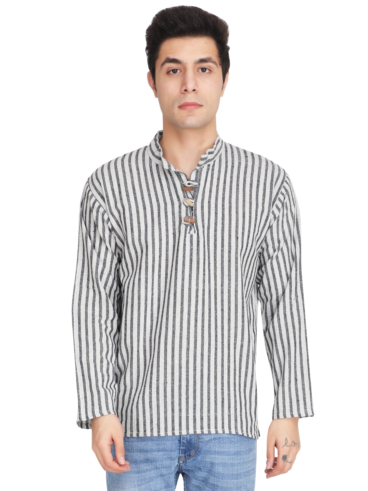 Men's Short Round Neck Lining Cotton Kurta Fashion Casual Long Shirt-image-6