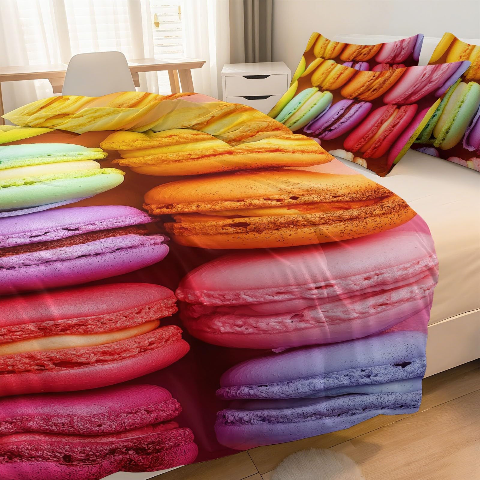 Zestaw pościeli Macaron Art Patterns Zestawy kołder 3 szt. - Super King 260 x 220 cm - Dwustronny ciepły zestaw poszewek na kołdrę do sypialni, hotelu lub na prezent - 100% szczotkowana mikrofibra z