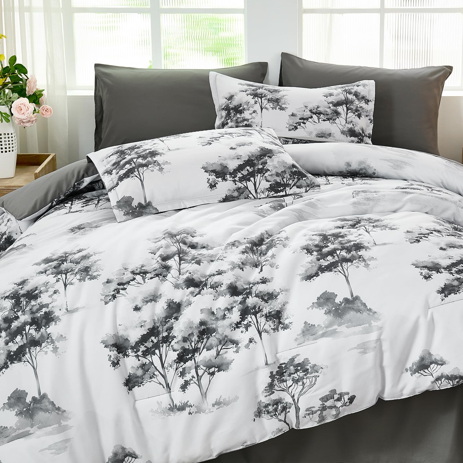 similar)Dinjoy King Size Comforter Set, 7 Piece King Size Bed in a Bag, White Lightweight Comforter King, Bed Sets King, Flower Bedding Sets with Comforter, Fitted & Flat Sheets, Pillowcases & Pillow Shams
