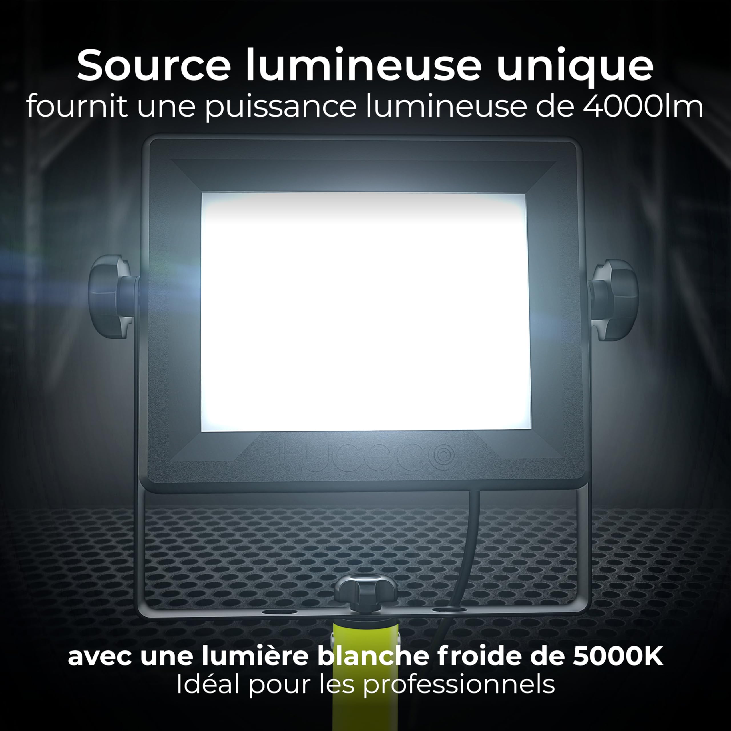 Luceco Treppiede LED a Testa Singola, Sottile, Regolabile, Multiposizione, Pieghevole, Cavo da 2,5 m, Resistente alle Intemperie, Nero/Verde, IP65, 50W, 4000lm, 5000K, EFLDTS50B50