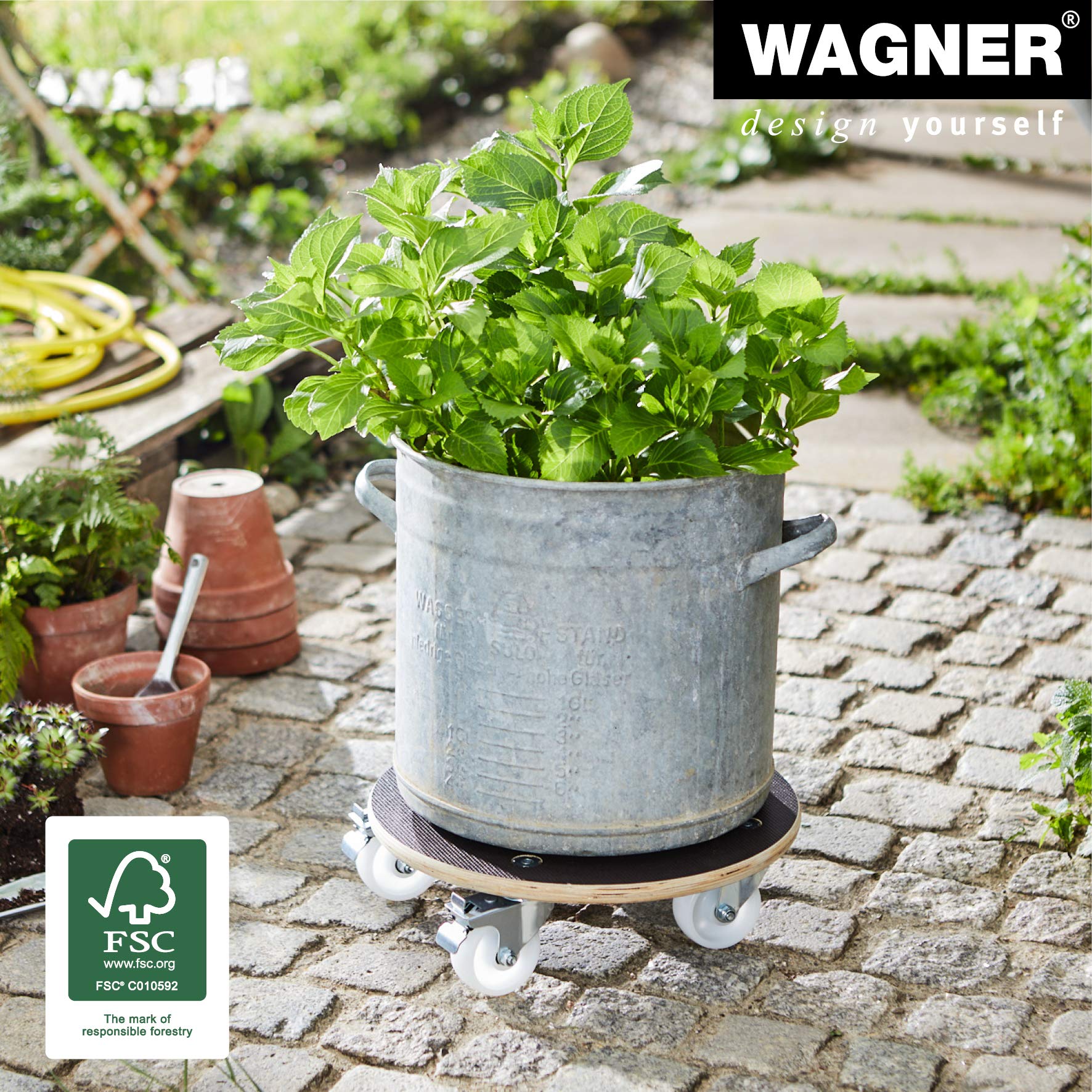 Wagner Carro de Transporte para Plantas Maxigrip Ø 38 x 11 cm I para Exterior + Interior I Madera contrachapada FSC® I 2 Frenos totales I Capacidad de Carga 250 kg I Fabricado en Alemania - 20110701