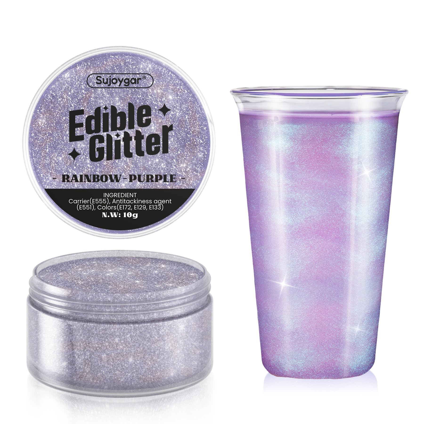 (10g) Iridescent Purple Edible Glitter for Drinks, Cocktails, Cakes - 100% Food Safe Cake Glitter Dust Edible - Fancy Sprinkles Edible Glitter Bulk for Mermaid Party Food Decoration - No Taste