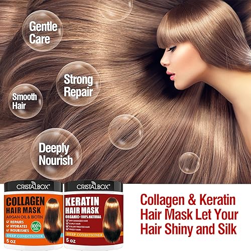 Miniatura 5 de Paquete de 2 mascarillas de colágeno para el cabello y queratina, tratamiento capilar de queratina, tratamiento de reparación acondicionamiento