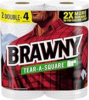 Brawny Tear-A-Square Paper Towels, 2 Double Rolls = 4 Regular Rolls, 3 Sizes (Quarter, Half, Full), 2X Stronger for Messes & Cleanups