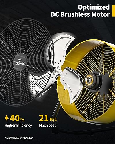 Miniatura 2 de Ventilador de tambor recargable de 15600 mAh, ventilador de piso industrial amarillo de alta velocidad de 12 pulgadas, ventilador de tienda para